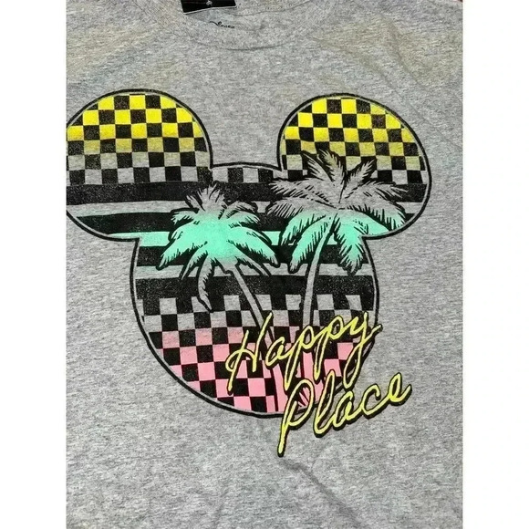 Disney Mickey Mouse Graphic Tee Unisex L Gray Retro Summer T-Shirt - Picture 2 of 3